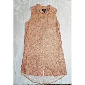 TAHARI Black White Brown Print 100% Linen Button Down Sleeveless Dress Sz L
